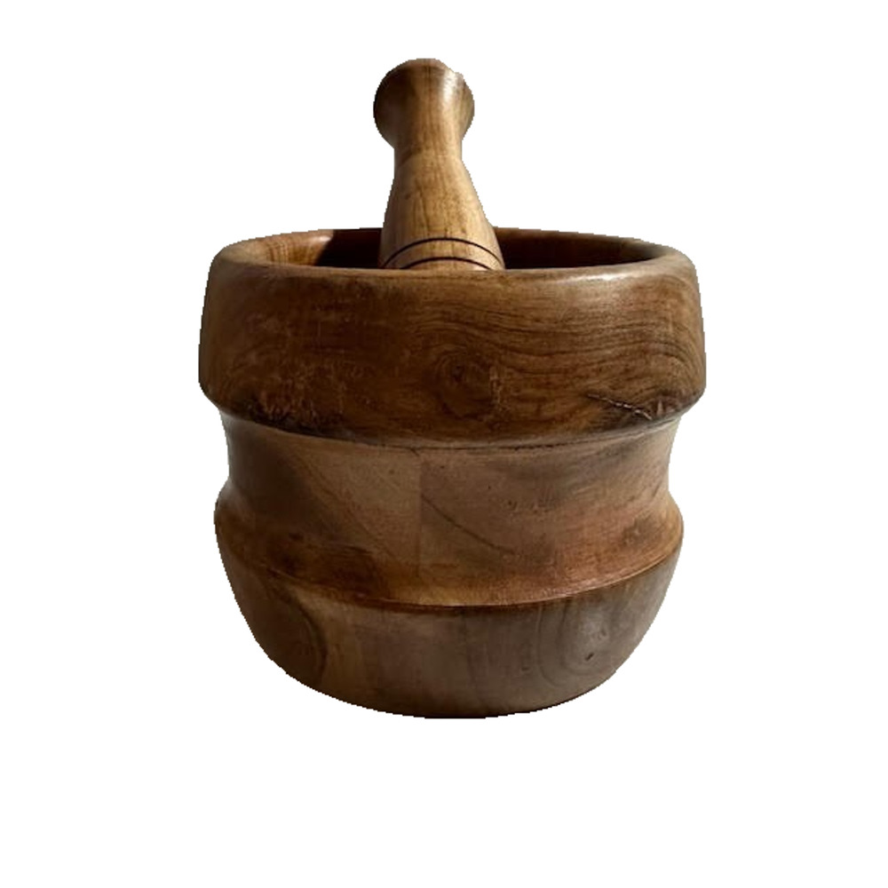 Hand Carved Wooden Mortar & Pestle Solid Wood Herb Spice Grinder Rustic